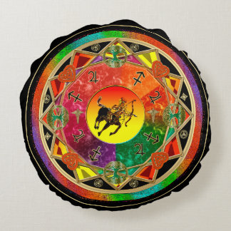 Zodiac Sign Sagittarius Mandala Round Pillow