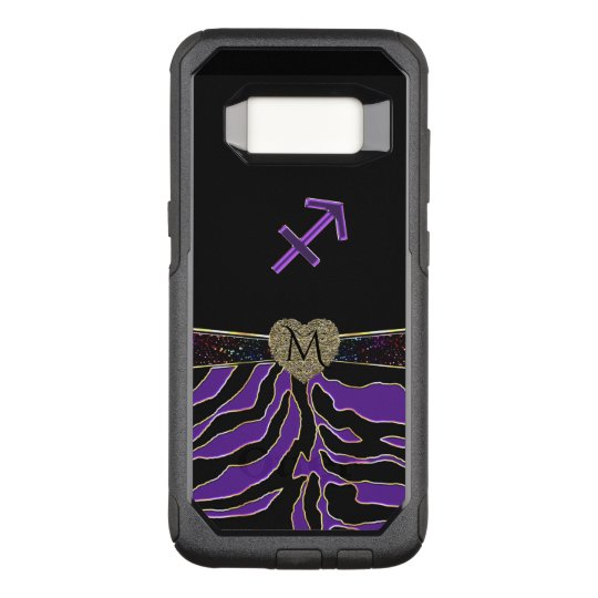Zodiac Sign Sagittarius Purple Zebra Monogram Case