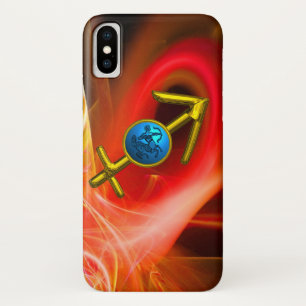 ZODIAC SIGN SAGITTARIUS,Red Yellow Fractal Swirls iPhone X Case