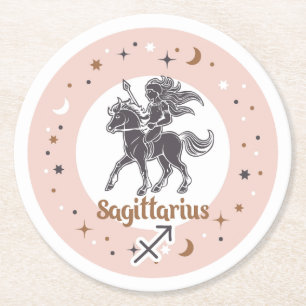 Zodiac Sign Sagittarius Round Paper Coaster