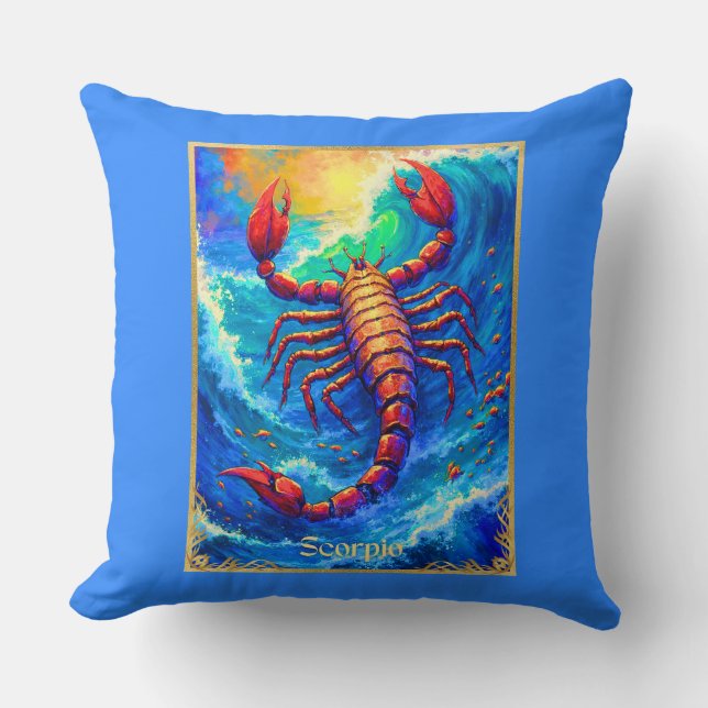 Zodiac Sign Scorpio Emerging from Deep Waters Throw Pillow (Front)