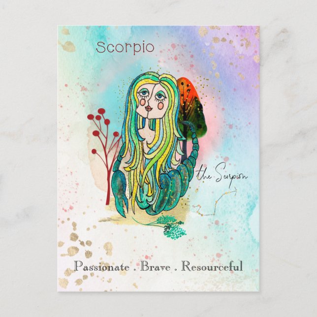 Zodiac Sign Scorpio The Scorpion Girl Green Postcard (Front)