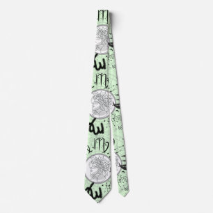 Zodiac Sign - Virgo.w L Green BG Tie