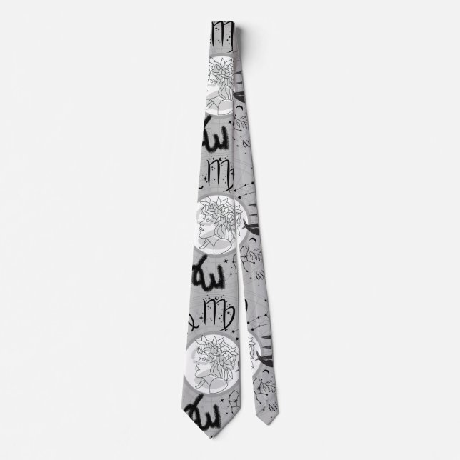 Zodiac Sign - Virgo.w L Grey BG Tie (Front)