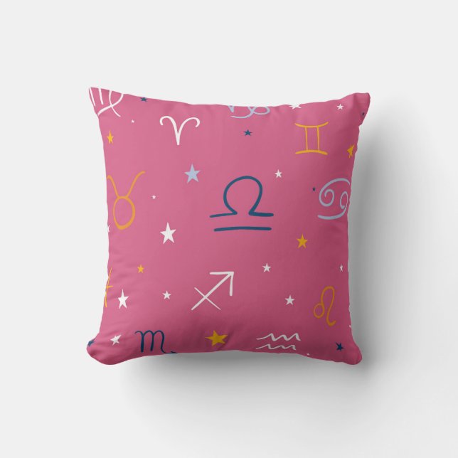 Zodiac Signs and Stars Pattern Throw Pillow (Front)