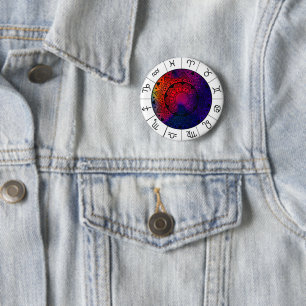 Zodiac Signs Astrological Wheel 2 Inch Round Button