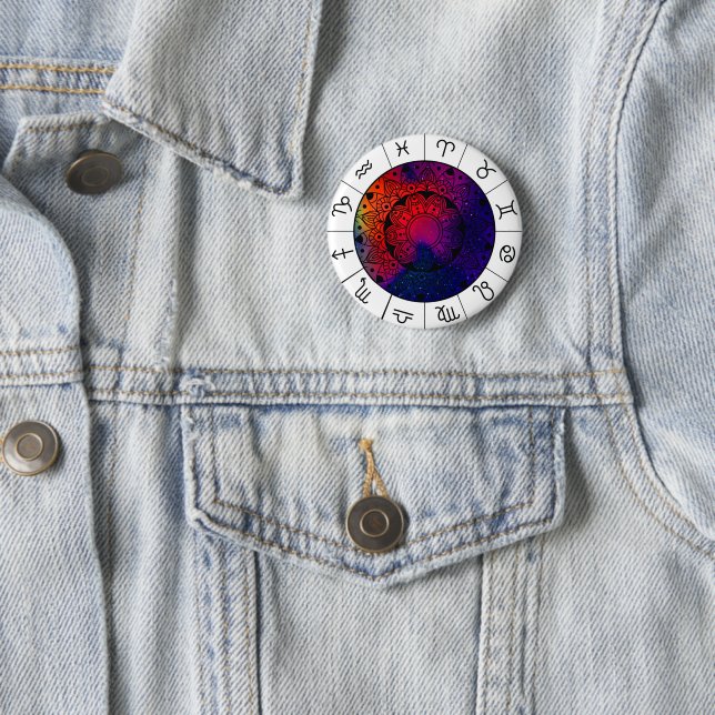 Zodiac Signs Astrological Wheel 2 Inch Round Button (In Situ)