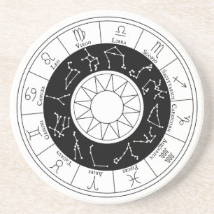 Zodiac Signs Circle Black and White Coaster