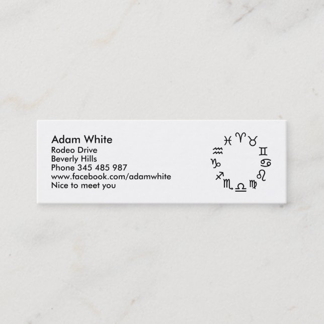 Zodiac signs mini business card (Front)