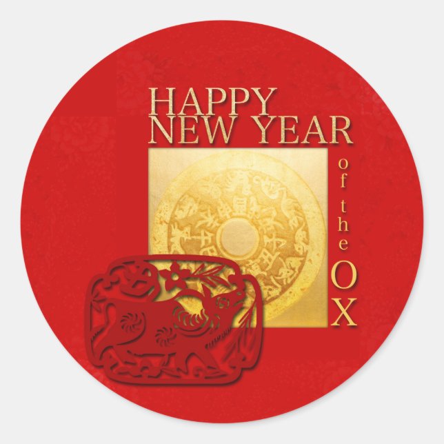 Zodiac Signs Ox Papercut Chinese Year 2021 RS Classic Round Sticker (Front)