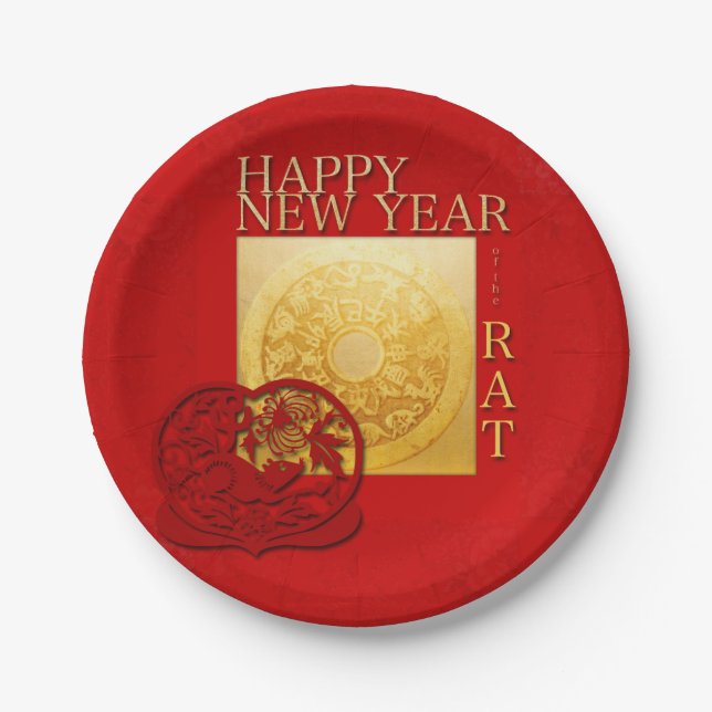 Zodiac Signs Rat Papercut Chinese Year 2020 PP Paper Plate (Front)