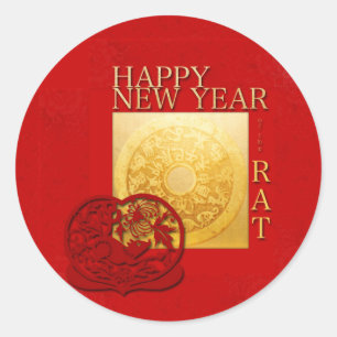 Zodiac Signs Rat Papercut Chinese Year 2020 Round Classic Round Sticker