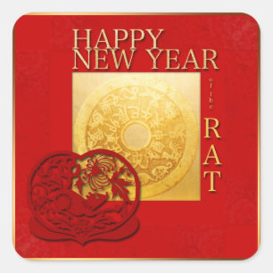 Zodiac Signs Rat Papercut Chinese Year 2020 Square Sticker