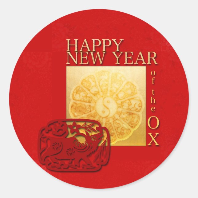 Zodiac signs Yin Yang Chinese Ox Year 2021 RS Classic Round Sticker (Front)