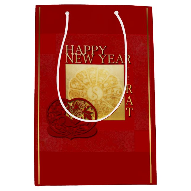 Zodiac signs Yin Yang Chinese Rat Year 2020 MGB Medium Gift Bag (Front)