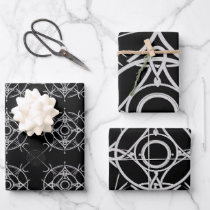 Zodiac Silver Lined Black Illustration Wrapping Paper Sheet