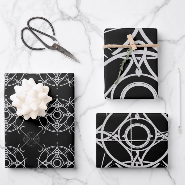 Zodiac Silver Lined Black Illustration Wrapping Paper Sheet (Front)