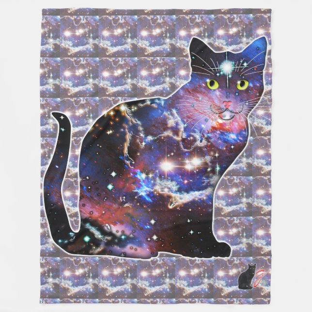 Zodiac Space In Cat Fleece Blanket (Front)