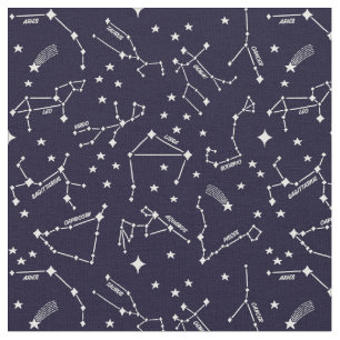 Zodiac Star Maps White On Dark Blue Cheeky Witch® Fabric