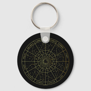 Zodiac star sign horoscope constellations map gold keychain