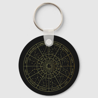 Zodiac star sign horoscope constellations map gold keychain