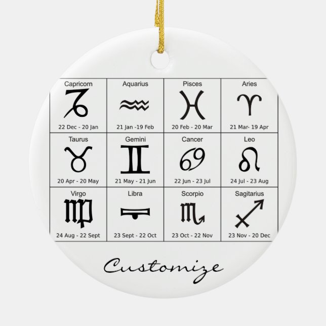 Zodiac Sun Sign Astrology Calendar Thunder_Cove Ceramic Ornament (Back)