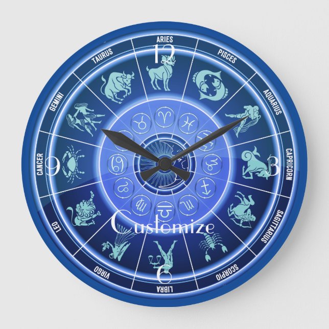 Zodiac Sun Sign Astrology Calendar Thunder_Cove Large Clock (Front)