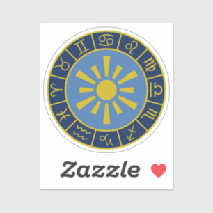 Zodiac Sun Wheel+Astrological Symbols Gold+Blues