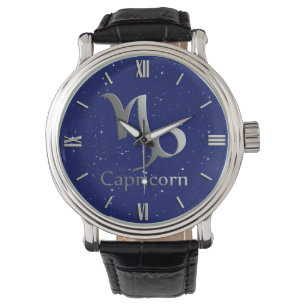 Zodiac Symbol for Capricorn on Deep Midnight Blue Watch
