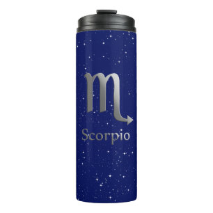 Zodiac Symbol for Scorpio on Deep Midnight Blue Thermal Tumbler