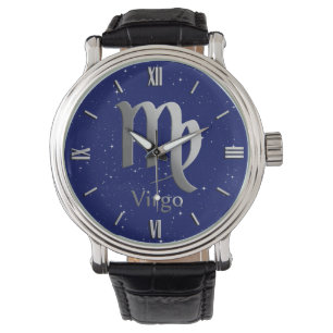 Zodiac Symbol for Virgo on Deep Midnight Blue Watch