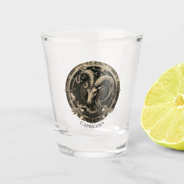 Zodiac Symbol Sea Goat Celestial Fantasy Capricorn Shot Glass (Front)