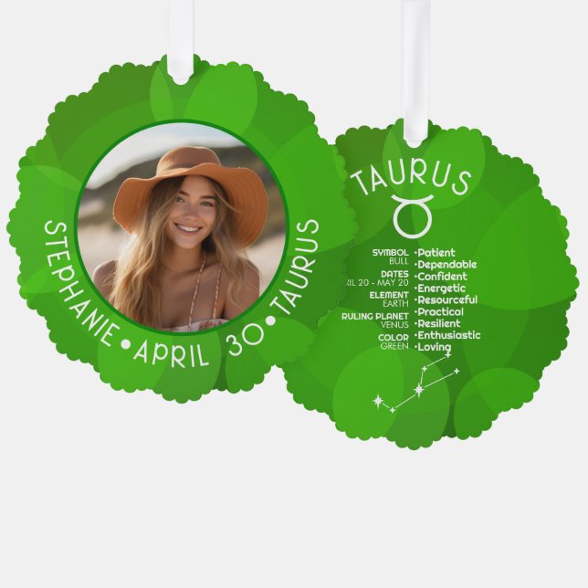 Zodiac Taurus Custom Birthday Photo Astrology Ornament Card (Front/Back)