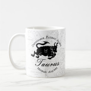 Zodiac Taurus Custom Black White Astrology Traits Coffee Mug