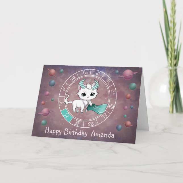 Zodiac Taurus Cute Cat Wheel Planet Astrology Card (Front)