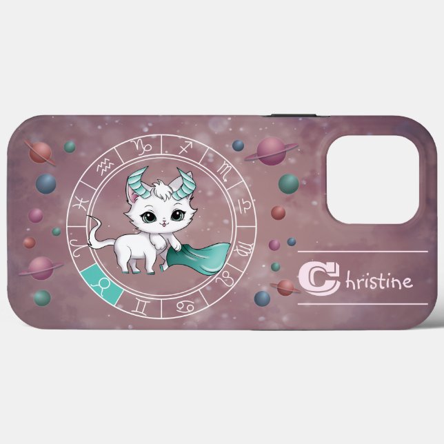 Zodiac Taurus Cute Cat Wheel Planet Astrology Case-Mate iPhone Case (Back (Horizontal))