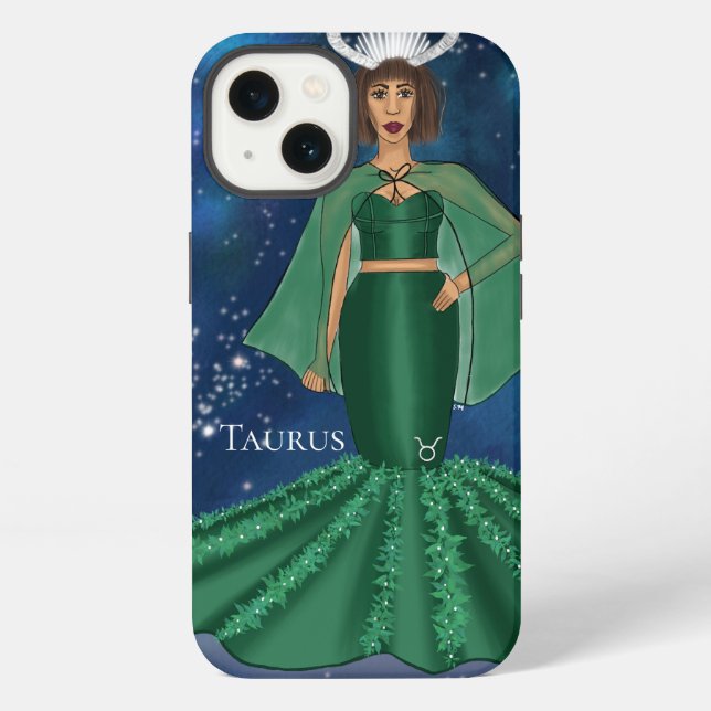 Zodiac Taurus Goddess in Celestial Galaxy Space iPhone Case (Back)