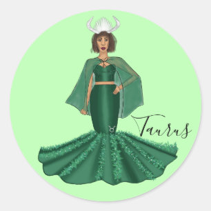 Zodiac Taurus Goddess with Horns Classic Round Sticker