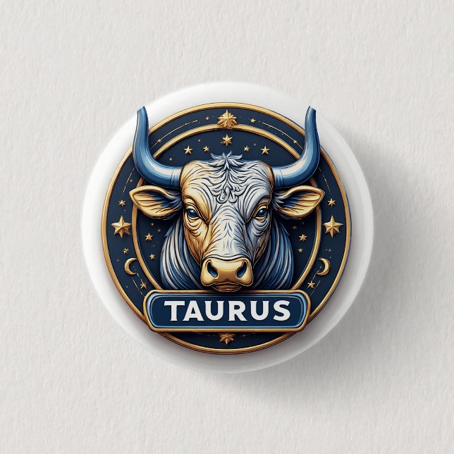♉ Zodiac Taurus Gold Emblem Aura  ♉ 1 Inch Round Button (Front)