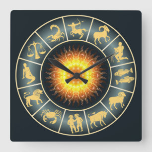 Zodiac ~ Toasted Sun ~ Western Astrology ~ Square Wall Clock