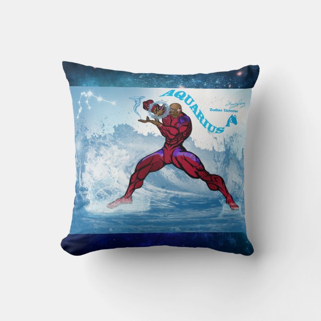 Zodiac Universe-Aquarius Throw Pillow (Front)