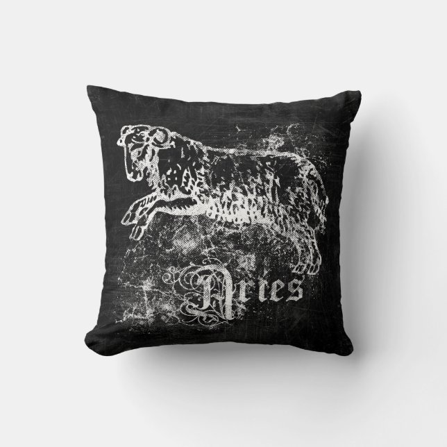 Zodiac Vintage Aries Throw Pillow (Front)