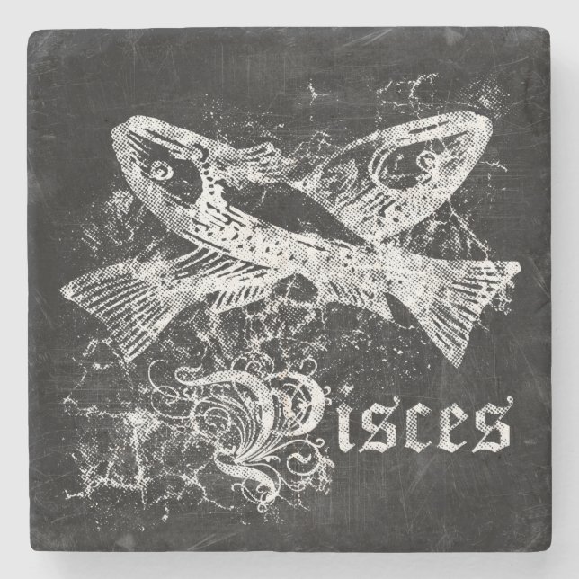 Zodiac Vintage Pisces Stone Coaster (Front)