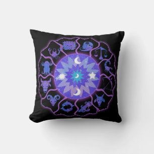 Zodiac Wheel Throw Pillow Stars and Moons