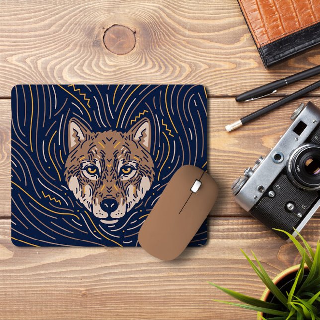 Zodiac Wolf Portrait | Hand-drawn Wolf Mousepad  (Creator Uploaded)