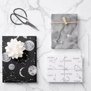 Zodiac Wrapping Paper Flat Sheet Set of 3