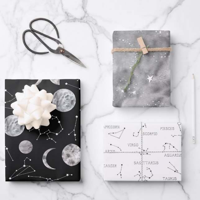 Zodiac Wrapping Paper Flat Sheet Set of 3 (Front)