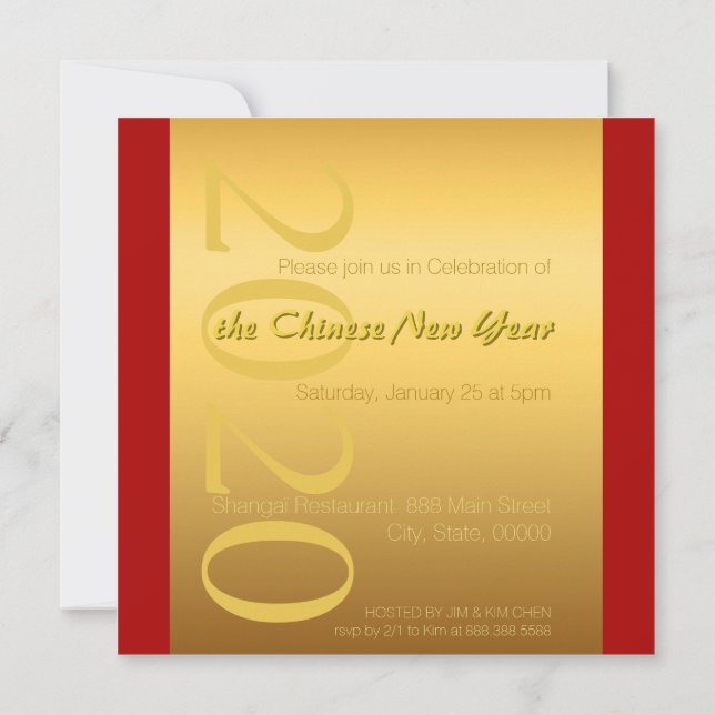 Zodiac Yin Yang Bamboo Chinese Rat Year 2020 P Invitation (Back)