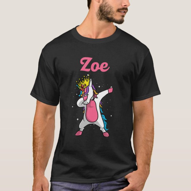 ZOE Gift Name Personalized Birthday Dabbing Unicor T-Shirt (Front)