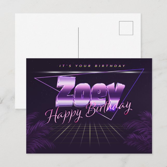 Zoey Nom Prénom Anniversaire de la carte postale (Devant / Derrière)